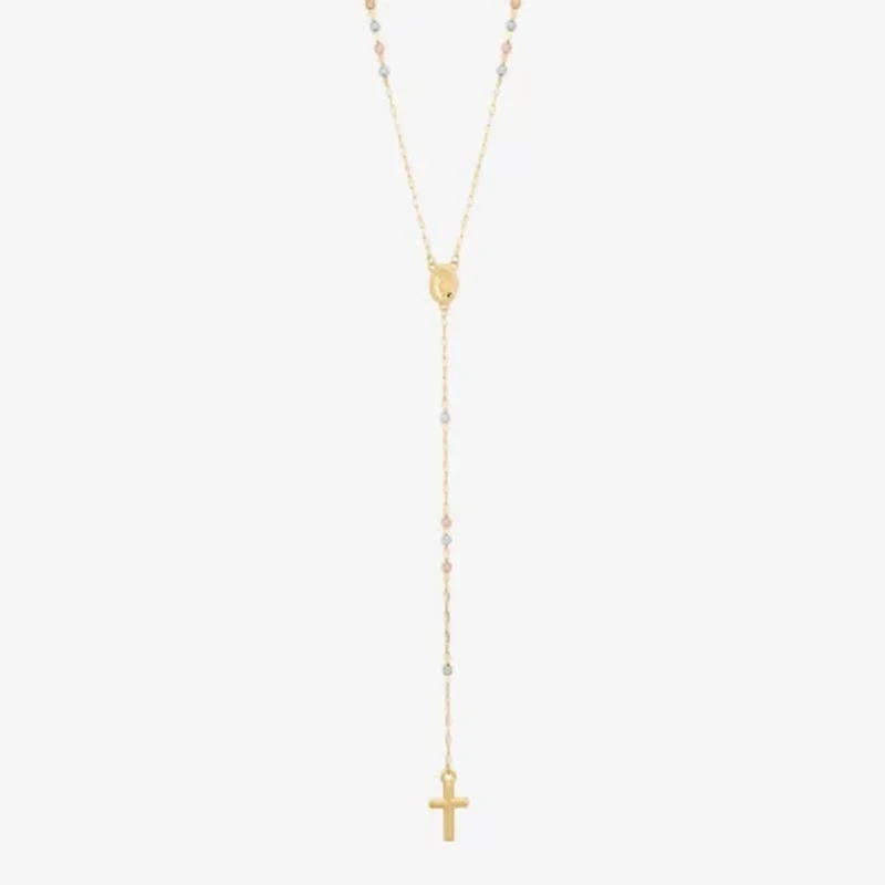 Cross Womens 10K Gold 22 Inch Rosary Necklace