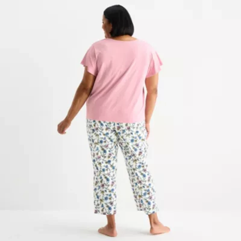 Liz Claiborne Womens V-Neck Short Sleeve 2-pc. Pajama Sets