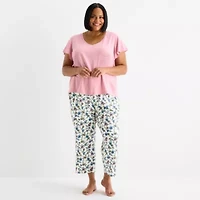 Liz Claiborne Womens V-Neck Short Sleeve 2-pc. Pajama Sets