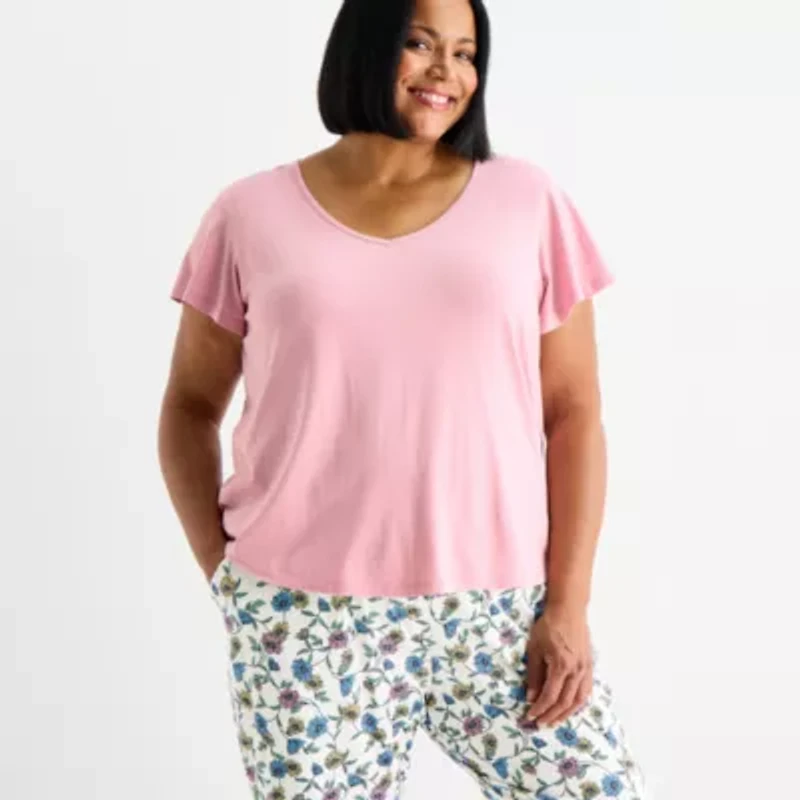 Liz Claiborne Womens V-Neck Short Sleeve 2-pc. Pajama Sets