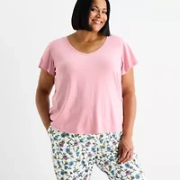 Liz Claiborne Womens V-Neck Short Sleeve 2-pc. Pajama Sets