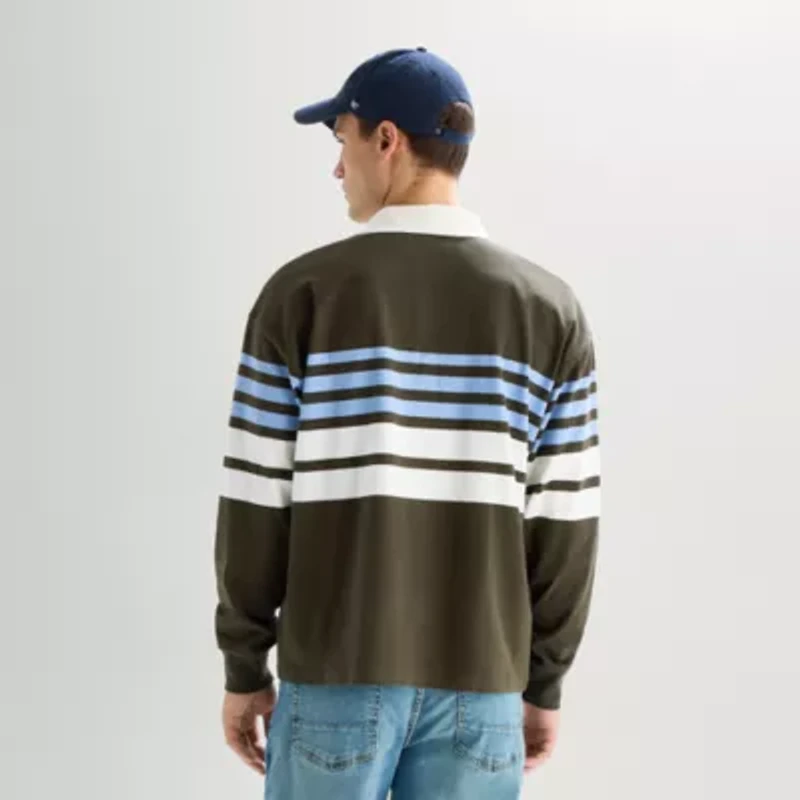 Arizona Mens Long Sleeve Regular Fit Button Down Collar Striped Rugby Shirt