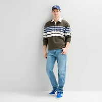 Arizona Mens Long Sleeve Regular Fit Button Down Collar Striped Rugby Shirt