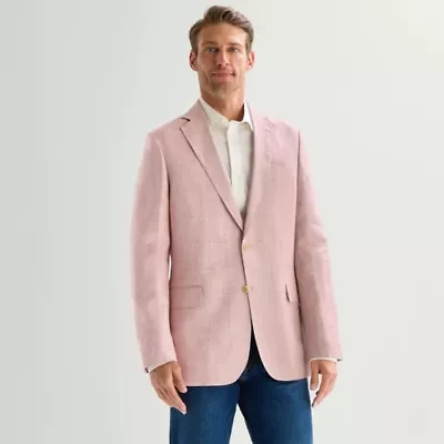 Stafford Linen Cotton Blend Mens Plaid Classic Fit Linen Sport Coat