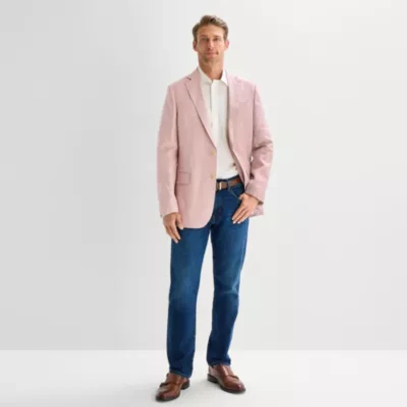 Stafford Linen Cotton Blend Mens Plaid Classic Fit Linen Sport Coat