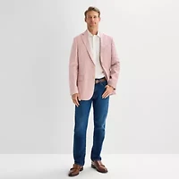 Stafford Linen Cotton Blend Mens Plaid Classic Fit Linen Sport Coat