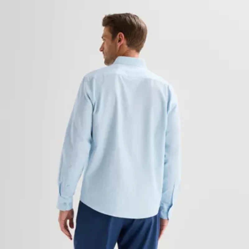 Stafford Tonal Stripe Chambray Mens Long Sleeve Regular Fit Button-Down Shirt