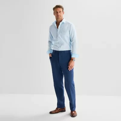 Stafford Tonal Stripe Chambray Mens Long Sleeve Regular Fit Button-Down Shirt