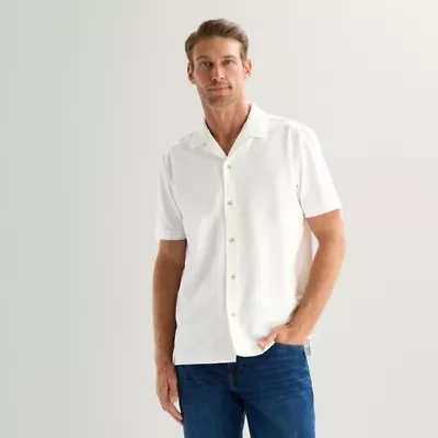 Stafford Diamond Texture Mens Short Sleeve Regular Fit Button-Down Shirt