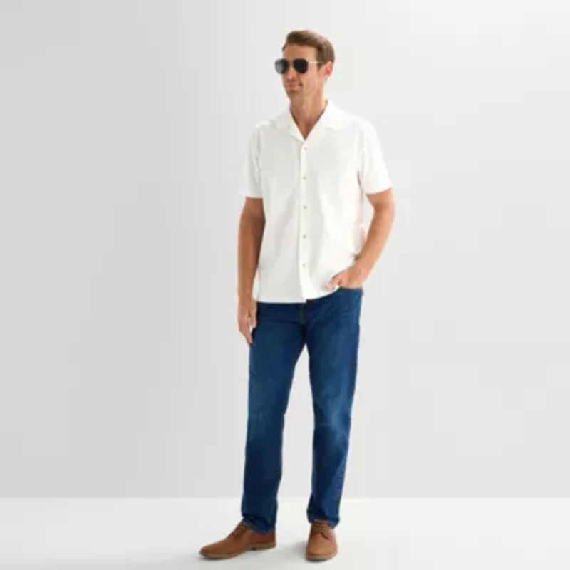 Stafford Diamond Texture Mens Short Sleeve Regular Fit Button-Down Shirt