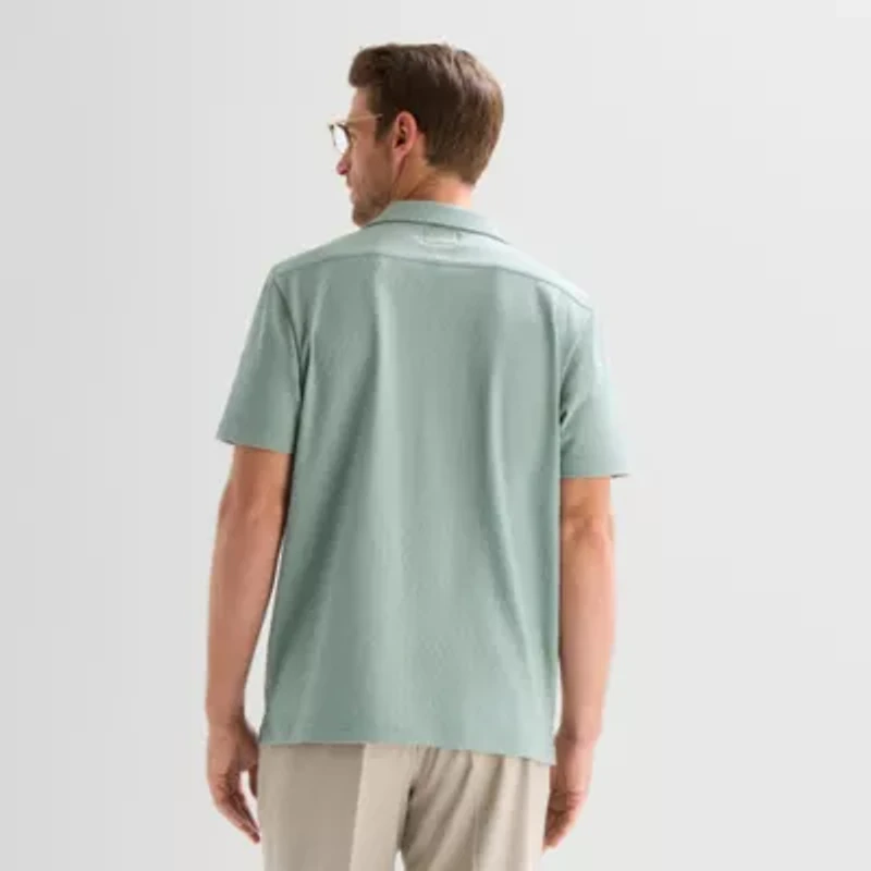 Stafford Diamond Texture Mens Short Sleeve Regular Fit Button-Down Shirt