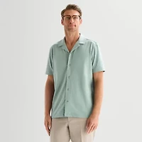 Stafford Diamond Texture Mens Short Sleeve Regular Fit Button-Down Shirt