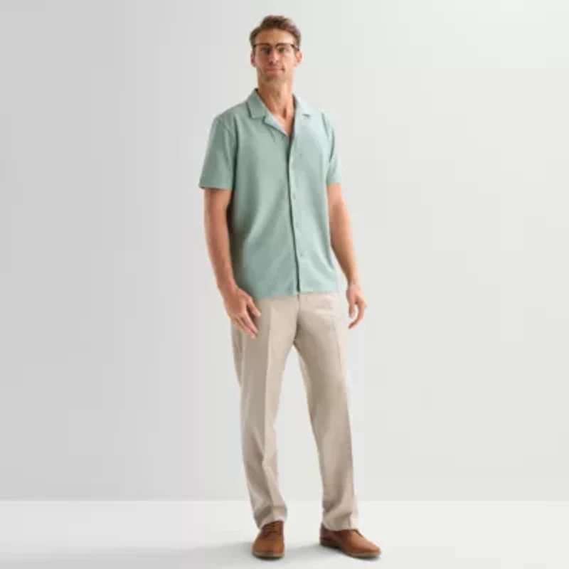 Stafford Diamond Texture Mens Short Sleeve Regular Fit Button-Down Shirt