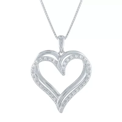 Womens 1/10 CT. T.W. Natural White Diamond Sterling Silver Heart 18 Inch Pendant Necklace