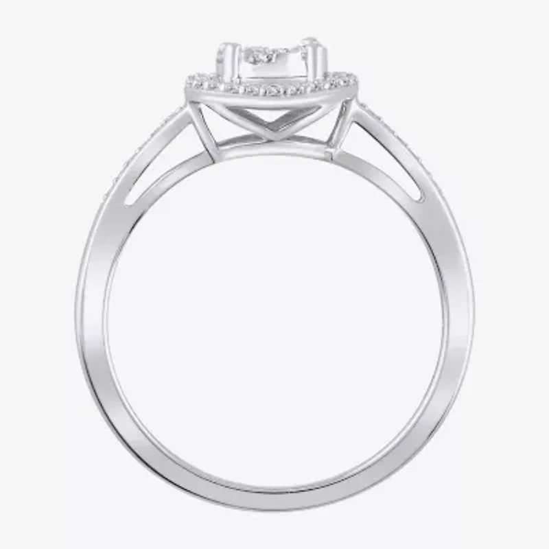 Diamond Blossom Womens 1/4 CT. T.W. Natural White 10K Gold Halo Cocktail Ring