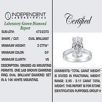 (H-I / SI2) Womens 3 CT. Lab-Grown White Diamond 14K Gold Oval Solitaire Engagement Ring