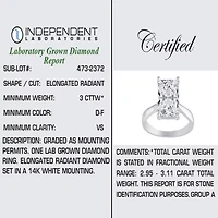 (H-I / SI2) Womens 3 CT. Lab-Grown White Diamond 14K Gold Radiant-Cut Solitaire Engagement Ring