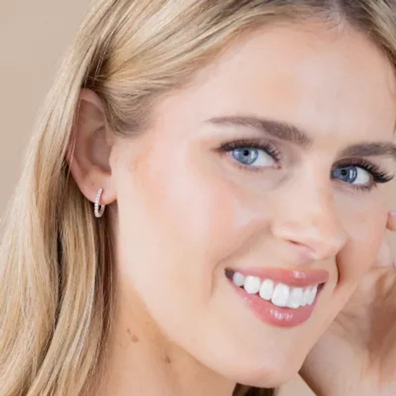 (H-I / I1) Womens 1/4 CT. T.W. Lab Grown White Diamond 10K Gold 14.5mm Hoop Earrings