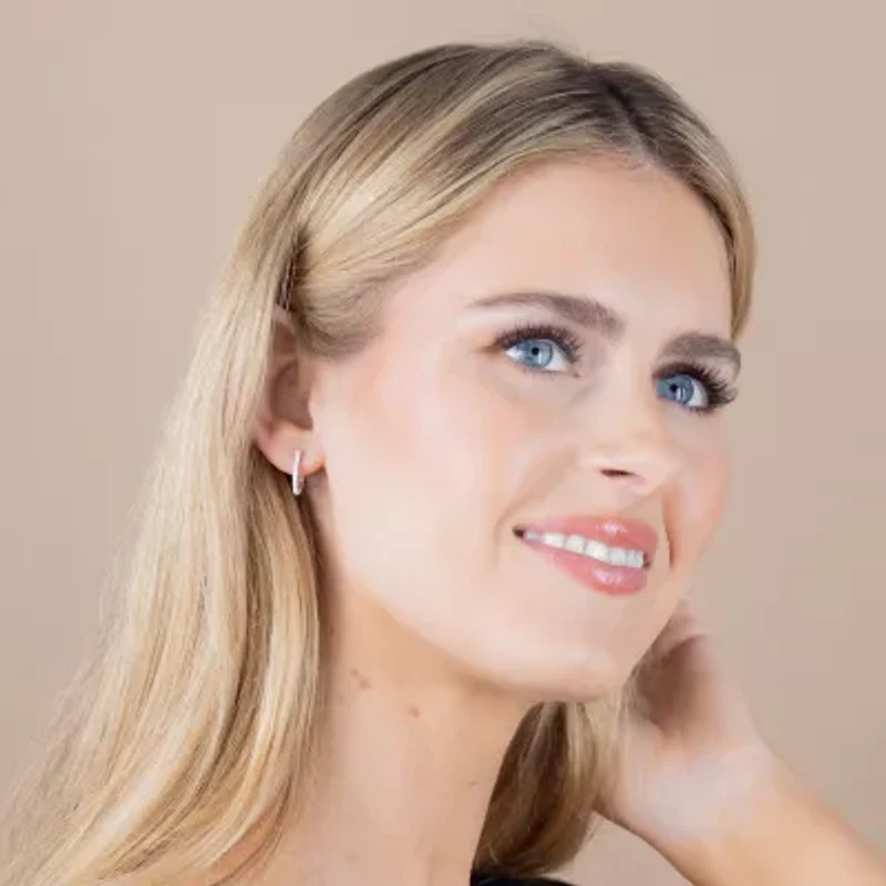 (H-I / I1) Womens 1/4 CT. T.W. Lab Grown White Diamond 10K Gold 14.5mm Hoop Earrings