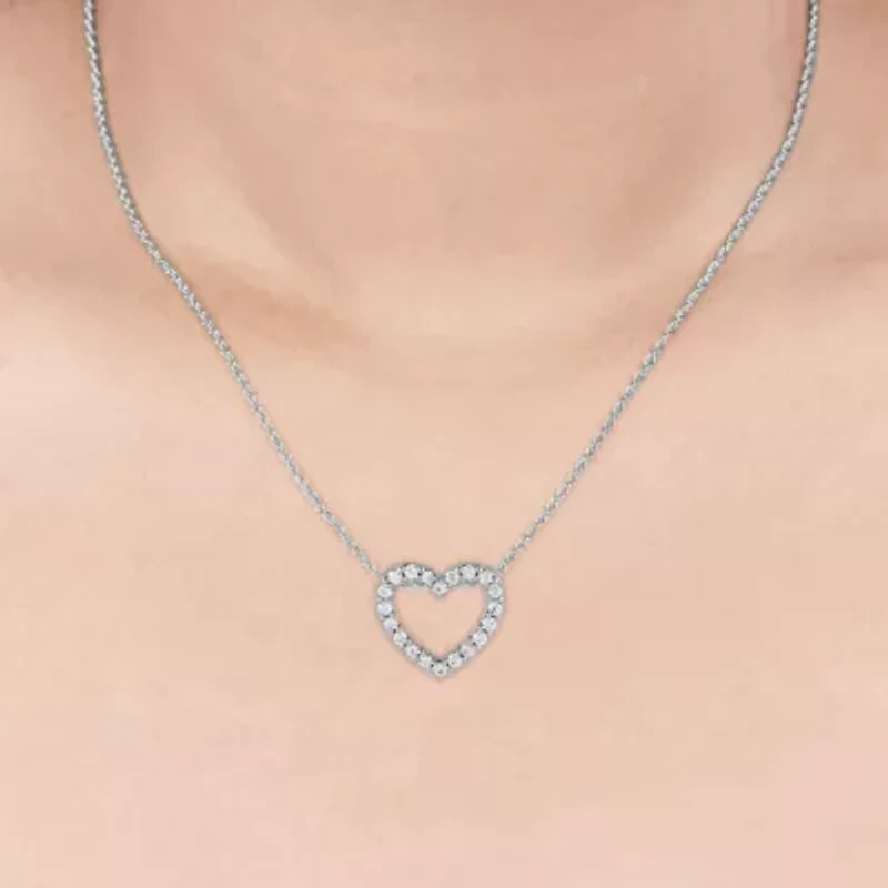 (H-I / I1) Womens 1/4 CT. T.W. Lab Grown White Diamond 10K Gold Heart 18 Inch Pendant Necklace