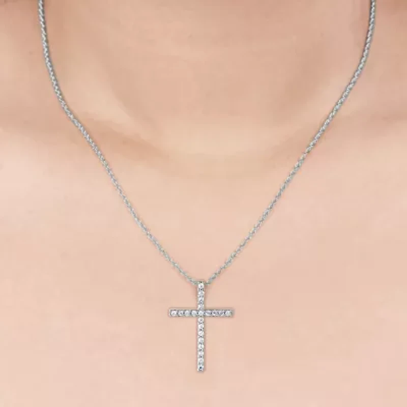 (H-I / I1) Womens 1/4 CT. T.W. Lab Grown White Diamond 10K Gold Cross 18 Inch Pendant Necklace