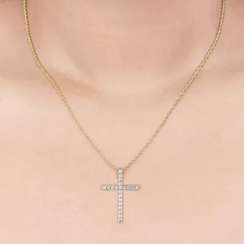 H-I / I1) Womens 1/ CT. T.W. Lab Grown White Diamond 10K Gold Cross 18 Inch Pendant Necklace