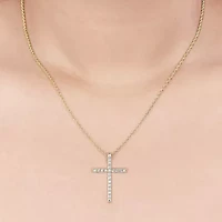 H-I / I1) Womens 1/ CT. T.W. Lab Grown White Diamond 10K Gold Cross 18 Inch Pendant Necklace