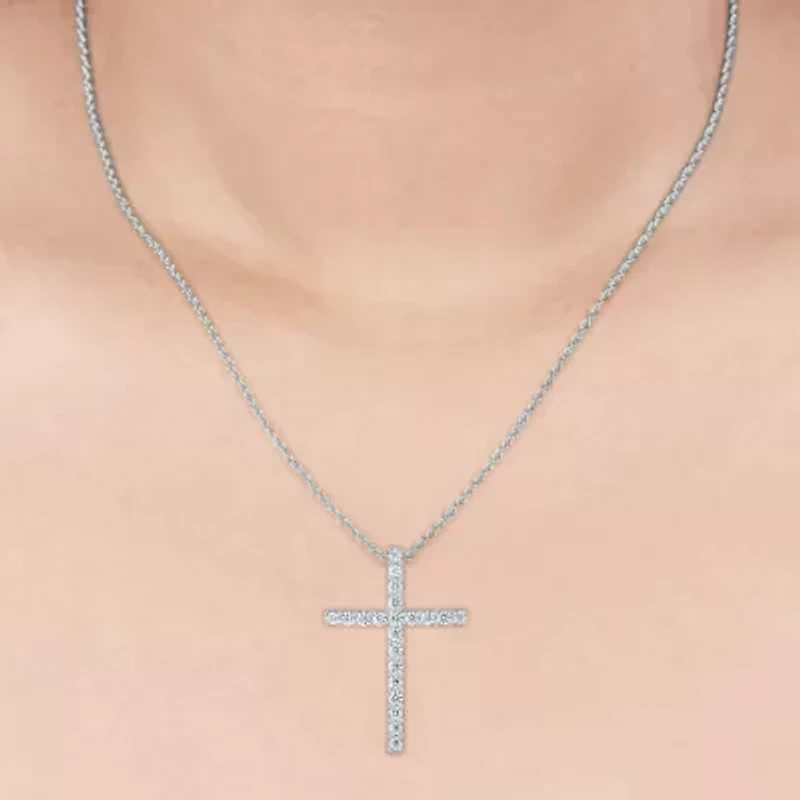 (H-I / I1) Womens 1/2 CT. T.W. Lab Grown White Diamond 10K Gold Cross 18 Inch Pendant Necklace