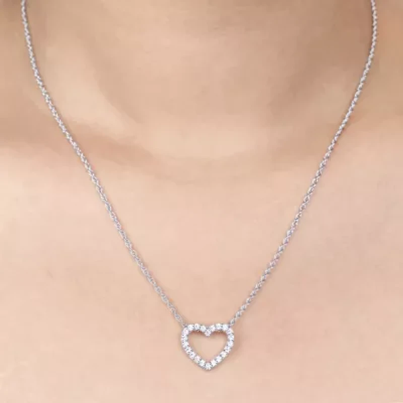 (H-I / I1) Womens 1/2 CT. T.W. Lab Grown White Diamond 10K Gold Heart 18 Inch Pendant Necklace
