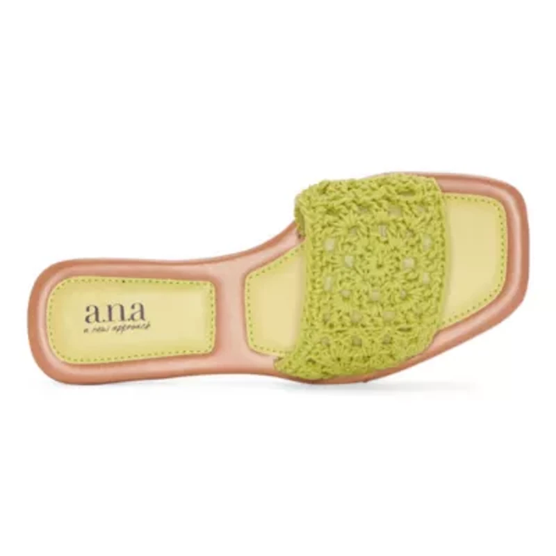 a.n.a Womens Corchet Slide Flat Sandals