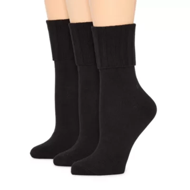 Mixit Everyday Essential Rib Womens 3 Pair Plus Tall Turncuff Socks