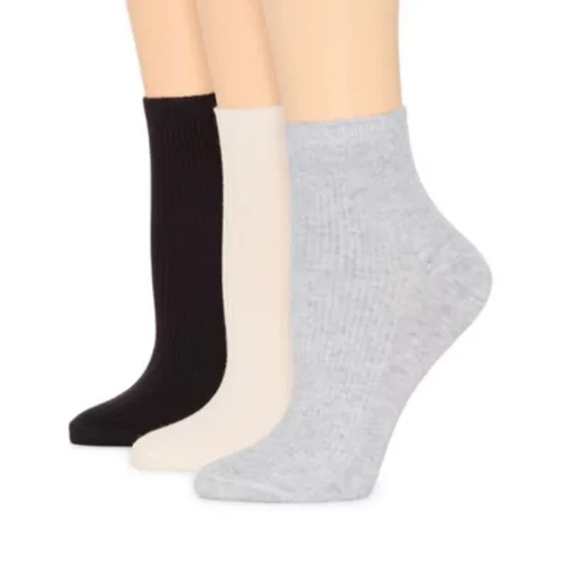 Mixit Rib Womens 3 Pair Quarter Ankle Socks
