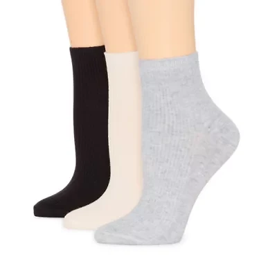 Mixit Rib Womens 3 Pair Quarter Ankle Socks