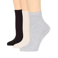 Mixit Rib Womens 3 Pair Quarter Ankle Socks