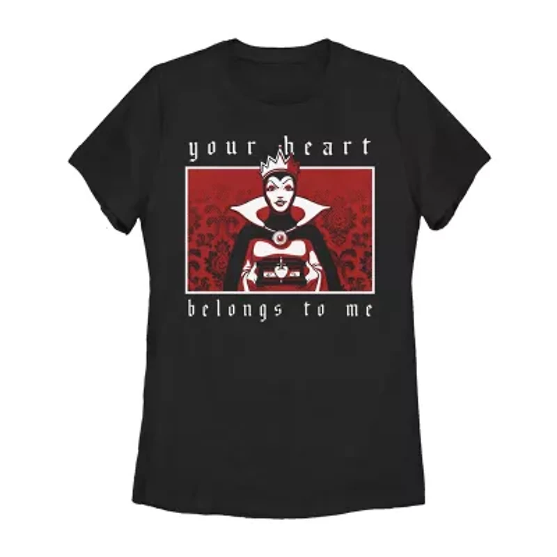 Disney Villians Your Heart Belongs To Me Tee Womens Juniors Crew Neck Short Sleeve Regular Fit Evil Queen Snow White Graphic T-Shirt