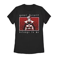 Disney Villians Your Heart Belongs To Me Tee Womens Juniors Crew Neck Short Sleeve Regular Fit Evil Queen Snow White Graphic T-Shirt