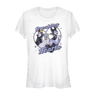 Disney Villians Breaking Hearts Tee Womens Crew Neck Short Sleeve Regular Fit Juniors Graphic T-Shirt