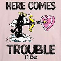 Felix The Cat Here Comes Trouble Tee Womens Crew Neck Short Sleeve Regular Fit Juniors Graphic T-Shirt