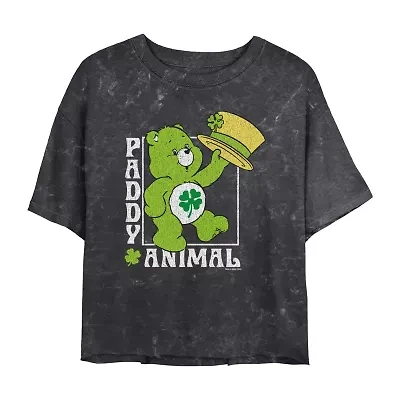 Paddy Animal Cropped Tee Womens Juniors Crew Neck Short Sleeve Regular Fit Care Bears Graphic T-Shirt