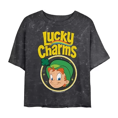 Lucky Charms Cropped Tee Womens Juniors Crew Neck Short Sleeve Regular Fit Graphic T-Shirt