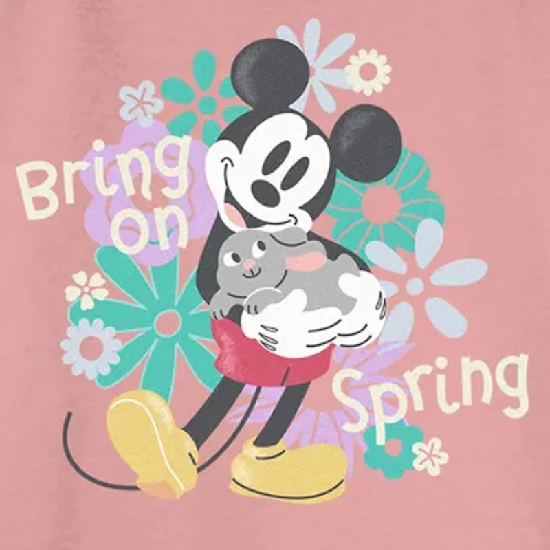 Disney Mickey Mouse Bring On Spring Sweatshirt Womens Juniors Crew Neck Short Sleeve and Friends