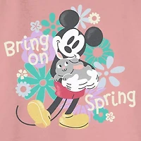 Disney Mickey Mouse Bring On Spring Sweatshirt Womens Juniors Crew Neck Short Sleeve and Friends