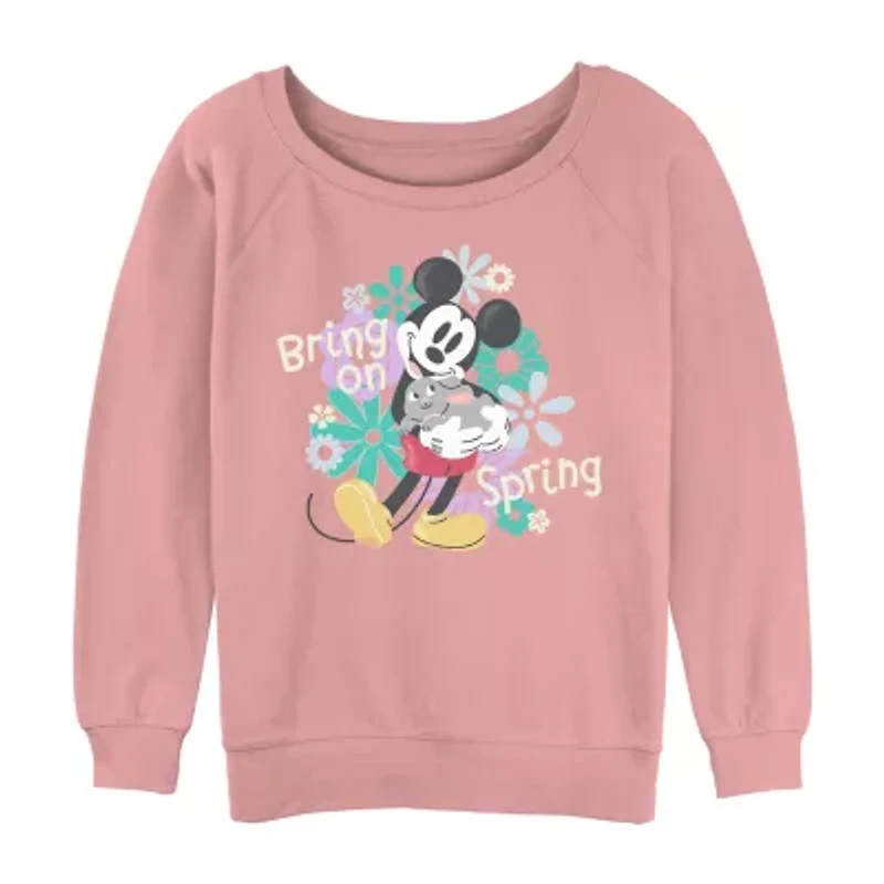 Disney Mickey Mouse Bring On Spring Sweatshirt Womens Juniors Crew Neck Short Sleeve and Friends