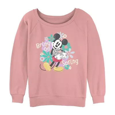 Disney Mickey Mouse Bring On Spring Sweatshirt Womens Juniors Crew Neck Short Sleeve and Friends