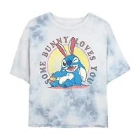 Stitch Some Bunny Loved You Cropped Tee Womens Juniors Crew Neck Short Sleeve Regular Fit Lilo & Graphic T-Shirt
