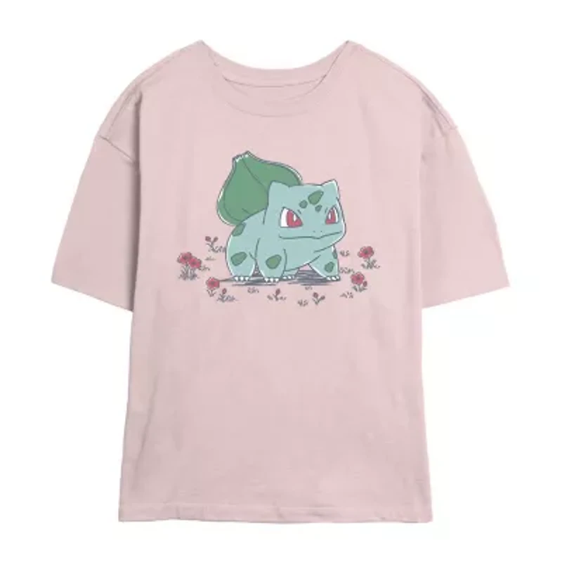 Bulbasaur Tee Womens Juniors Crew Neck Short Sleeve Regular Fit Pokeman Graphic T-Shirt