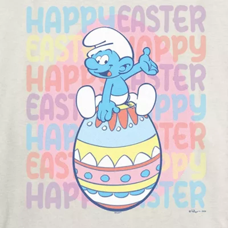 Smurfs Happy Easter Tee Womens Crew Neck Short Sleeve Regular Fit Juniors Graphic T-Shirt