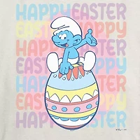 Smurfs Happy Easter Tee Womens Crew Neck Short Sleeve Regular Fit Juniors Graphic T-Shirt