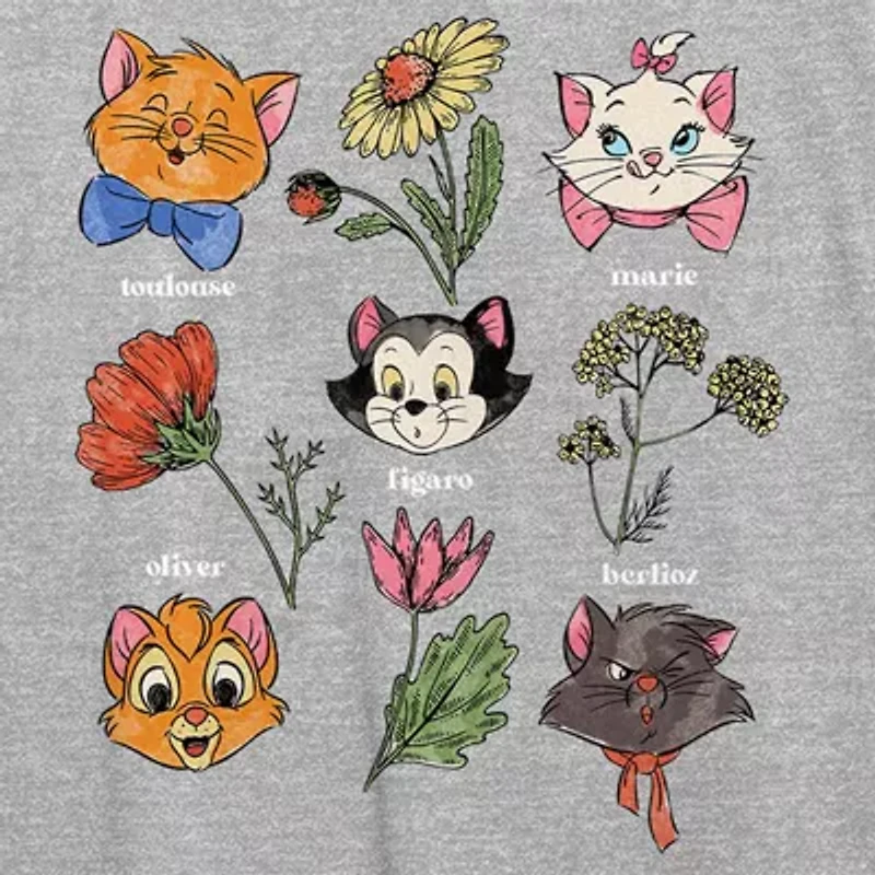 Disney Cats Botanical Tee Womens Crew Neck Short Sleeve Regular Fit Juniors Graphic T-Shirt