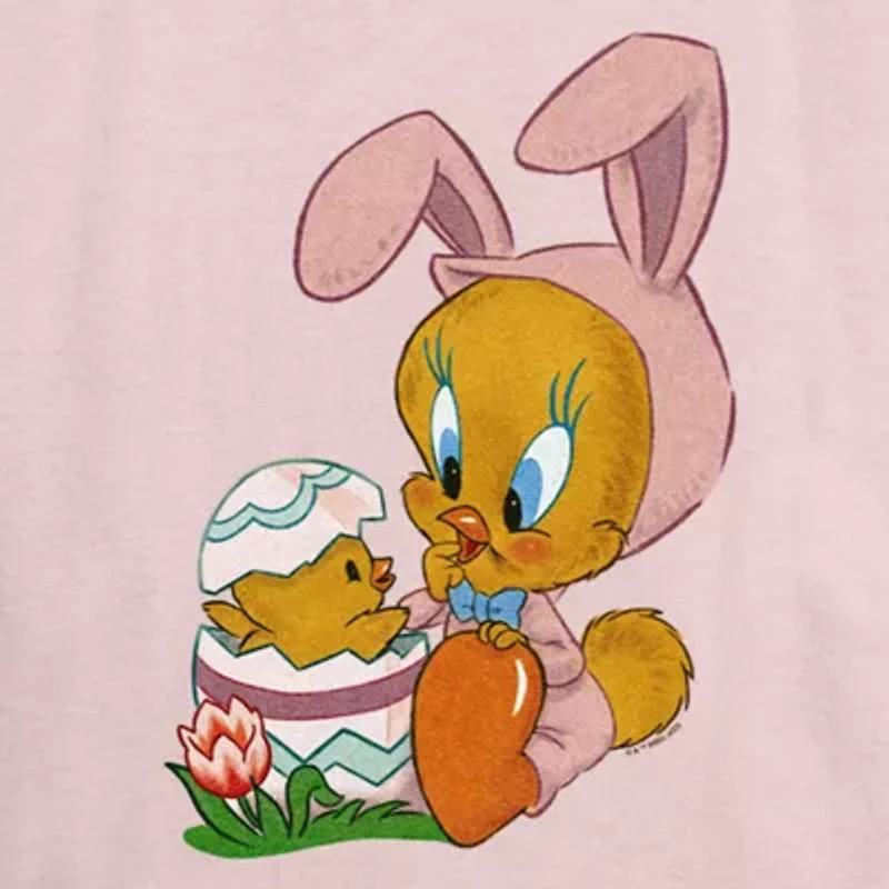 Tweety Bird Easter Tee Womens Juniors Crew Neck Short Sleeve Regular Fit Looney Tunes Graphic T-Shirt